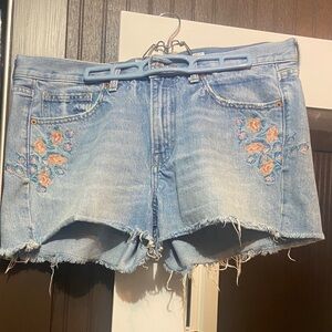 Lucky Brand Blue Jean Shorts with Floral Embroidery